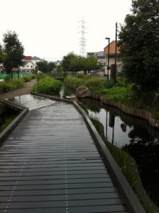 下水道整備により河川としての役割を終えた江川の跡地を利用した遊歩道