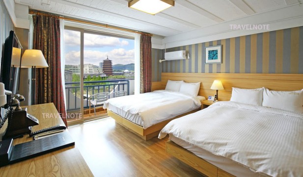 慶州にあるヨーロッパ雰囲気たっぷりの外観に客室が魅力的なホテル